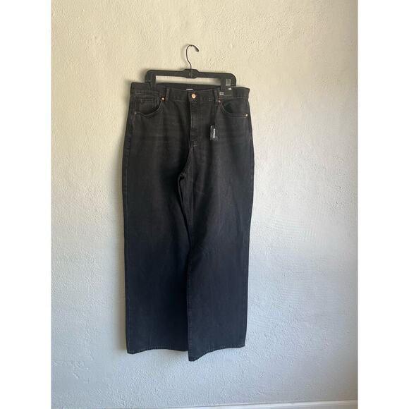 Express Woman Black High Waisted Washed Black Wide Leg Jeans, Size 14R - Picture 3 of 10